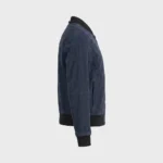 Womens Navy Blue Suede Bomber Jacket Classic Ribbed Style - Image 4