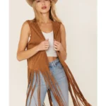 Womens Suede Leather Fringe Vest