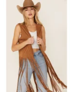 Womens Suede Leather Fringe Vest