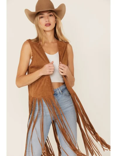 Womens Suede Leather Fringe Vest