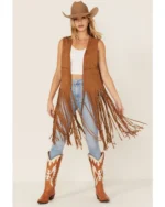 Womens Suede Leather Fringe Vest (2)