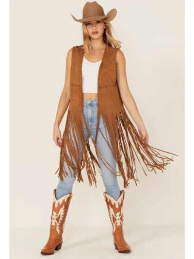 Womens Suede Leather Fringe Vest (2)