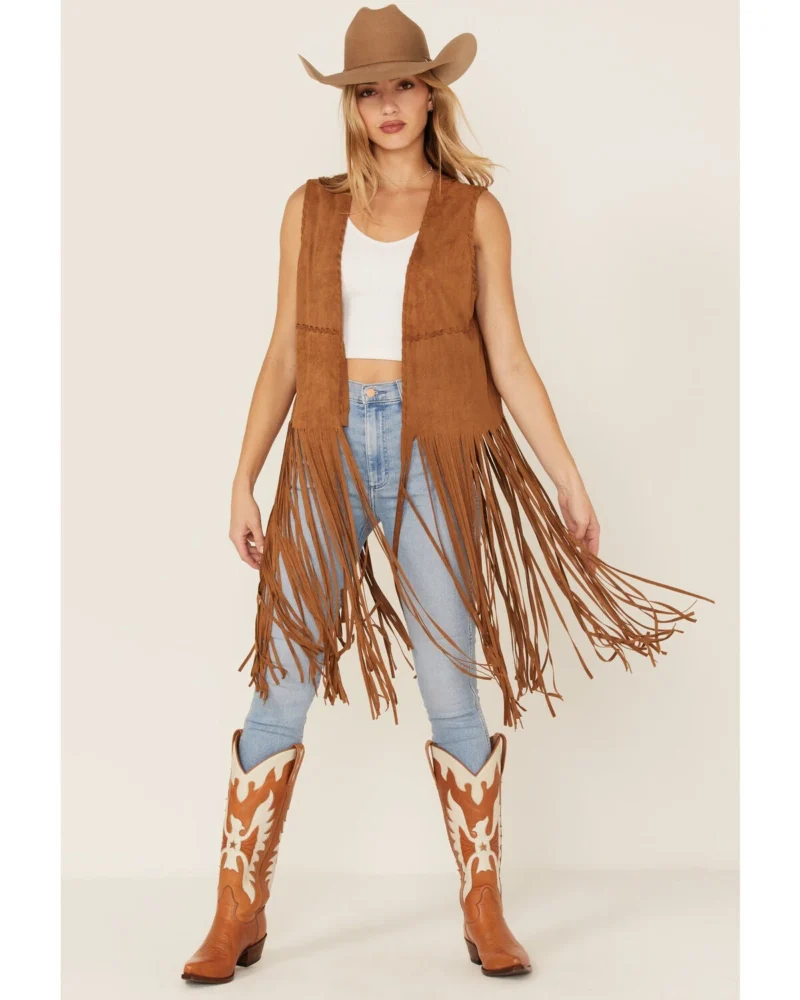 Womens Suede Leather Fringe Vest (2)