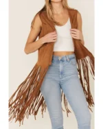 Womens Suede Leather Fringe Vest – Western Cowboy Sleeveless Vest - Image 3