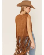 Womens Suede Leather Fringe Vest back side