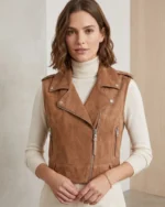 Women’s Tan Suede Biker Vest Asymmetrical Zipper