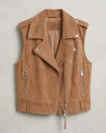 Women’s Tan Suede Biker Vest Asymmetrical Zipper