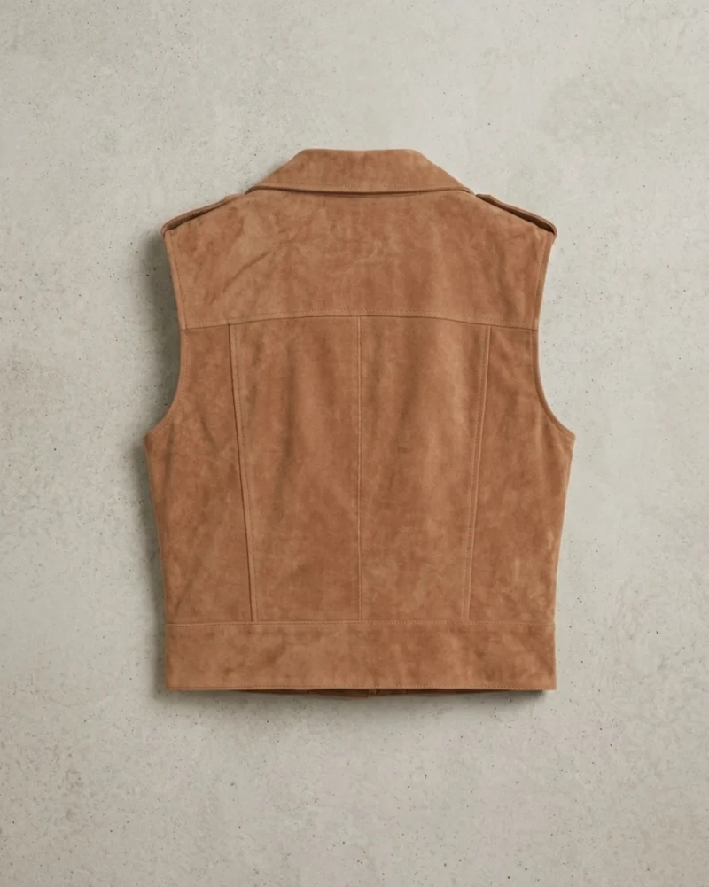 Women’s Tan Suede Biker Vest Asymmetrical Zipper back