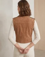 Women’s Tan Suede Biker Vest Asymmetrical Zipper backside