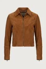Womens Tan Suede Jacket Classic Western Yoke Zip Front Style - Image 3