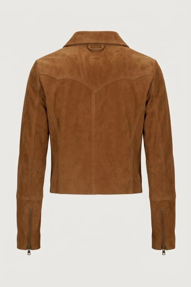 Womens Tan Suede Jacket Classic Western Yoke Zip Front Style back