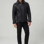 Mens Black Genuine Shearling B3 Aviator Flight Jacket