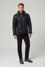 Mens Black Genuine Shearling B3 Aviator Flight Jacket