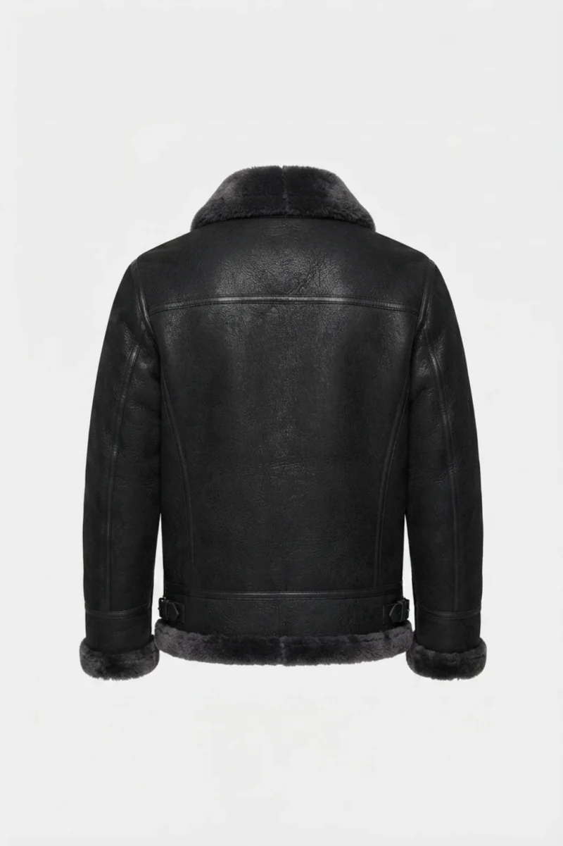 Mens Black Genuine Shearling B3 Aviator Flight Jacket back2