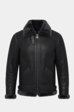 Mens Black Genuine Shearling B3 Aviator Flight Jacket front