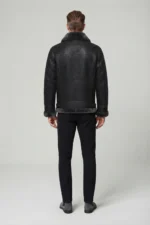 Mens Black Genuine Shearling B3 Aviator Flight Jacket back