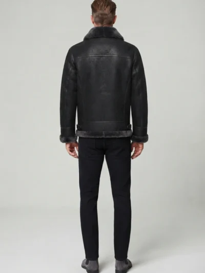 Mens Black Genuine Shearling B3 Aviator Flight Jacket back