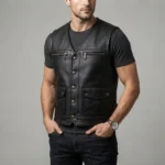 Men’s Black Leather Utility Vest