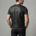 Men’s Black Leather Utility Vest backside