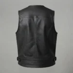 Mens Black Leather Utility Vest with Zipper & Flap Pockets - Image 4