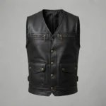 Men’s Black Leather Utility Vest