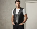 Mens Black Leather Waistcoat Vest