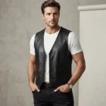 Mens Black Leather Waistcoat Vest