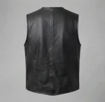 Mens Black Leather Waistcoat Vest backside