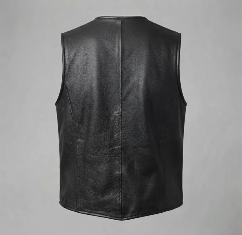 Mens Black Leather Waistcoat Vest backside