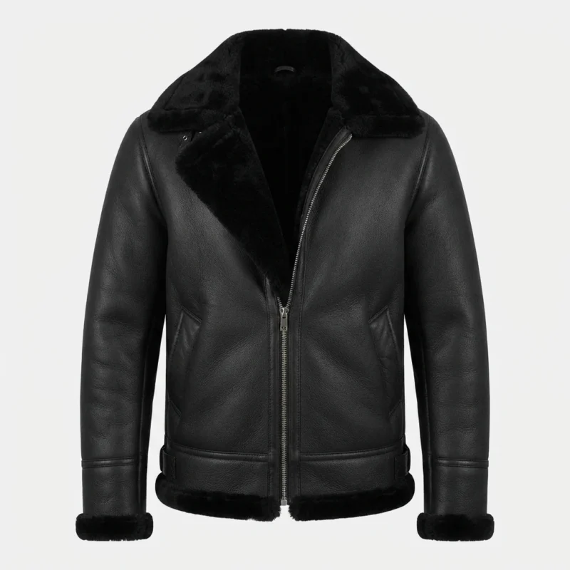 Men’s Black Shearling Leather Aviator Jacket