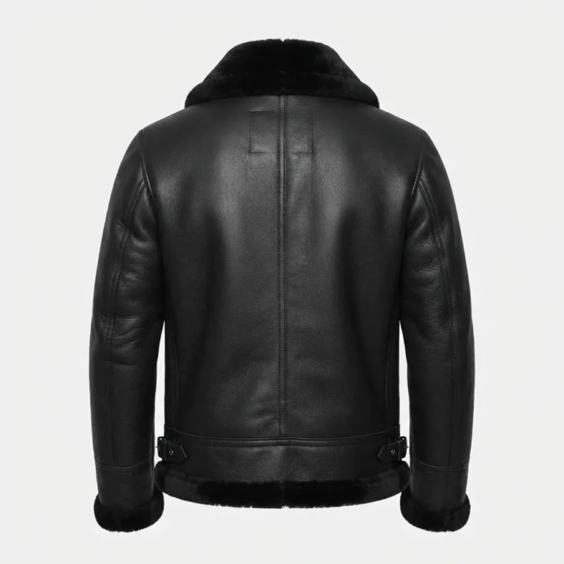 Men’s Black Shearling Leather Aviator Jacket back