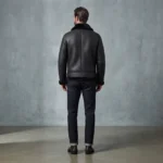 Men’s Black Shearling Leather Aviator Jacket - Image 2