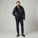 Men’s Black Shearling Leather Aviator Jacket