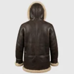 Men’s Black Shearling Leather Aviator Jacket with Fur Hood - Image 3