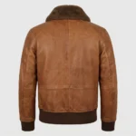 Men’s Brown Leather Bomber Jacket with Shearling Collar and Ribbed Cuffs back