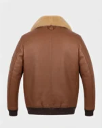 Men’s Brown Leather Shearling Collar Bomber Jacket back