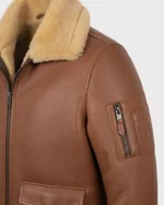Men’s Brown Leather Shearling Collar Bomber Jacket