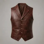 Mens Brown Leather Suit Vest – Classic Notch Lapel Waistcoat