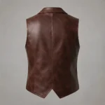 Mens Brown Leather Suit Vest – Classic Notch Lapel Waistcoat backside