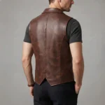 Mens Brown Leather Suit Vest – Classic Notch Lapel Waistcoat back