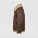 Men’s Vintage Brown Shearling Flight Jacket – Cream Fur Trim & Leather-Style Finish - Image 4