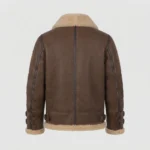 Men’s Brown Shearling Aviator Jacket with Cream Fur Collar back