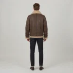 Men’s Brown Shearling Aviator Jacket with Cream Fur Collar back