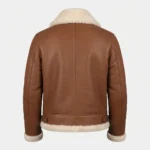 Men’s Brown Shearling Aviator Jacket with Cream Fur Collar - Image 4