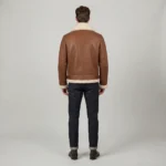 Men’s Brown Shearling Aviator Jacket with Cream Fur Collar back