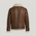 Men’s Brown Shearling Leather Aviator Jacket with Buckle Cuffs back