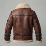 Men’s Brown Shearling Leather Aviator Jacket with Buckle Straps back