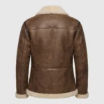 Men’s Brown Shearling Leather Peacoat with Double Breasted Closure back