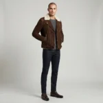 Men’s Brown Suede Shearling Biker Jacket with Belted Waist