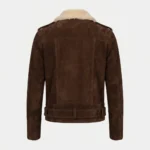Men’s Brown Suede Shearling Biker Jacket with Belted Waist back